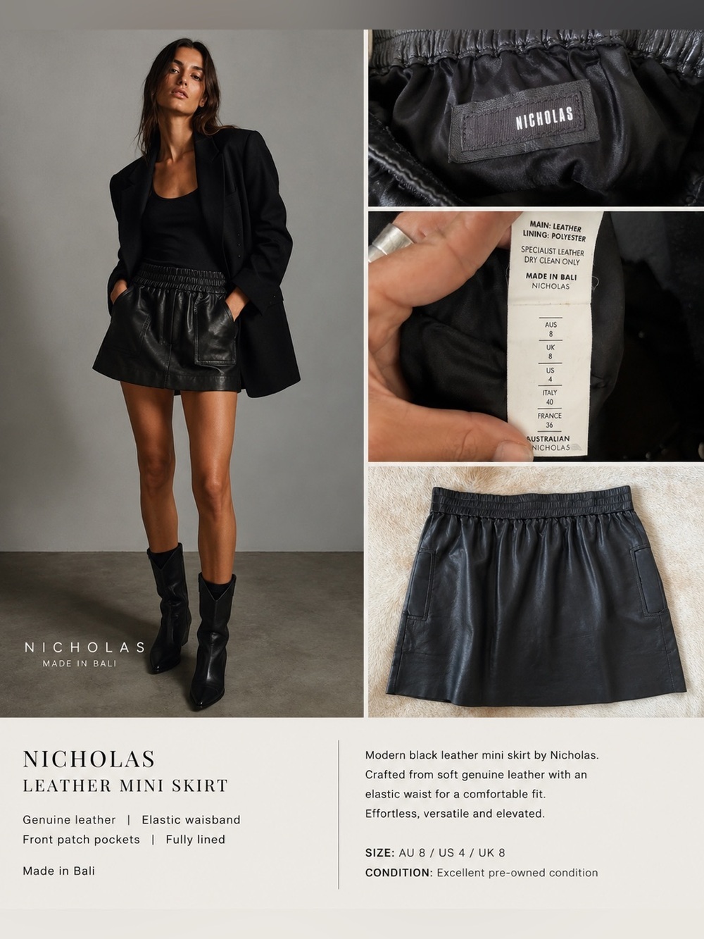 NICHOLAS Black lambskin Leather Mini Skirt